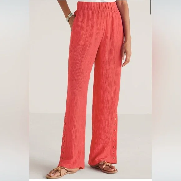 Soft Surroundings SET Oceo Gauze Deep Sea Coral Tunic Wide-Leg Pants NWT Size XL - Picture 3 of 7